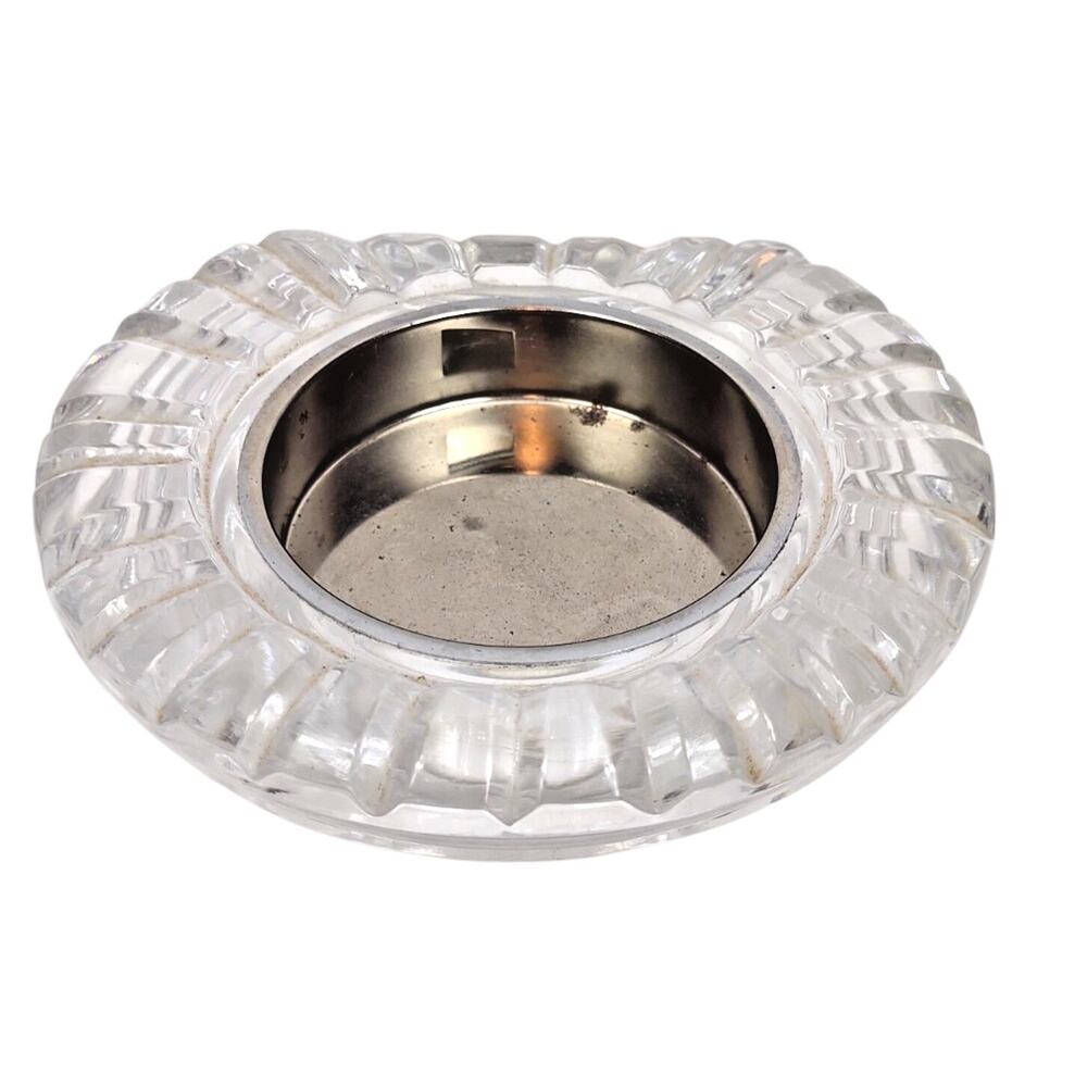 Vintage Cut Lead Crystal Elegant Ashtray Ribbed Straight Edge Clear 5.5" Heavy